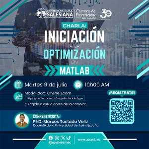 Afiche Charla: Iniciación a la optimización en MATLAB